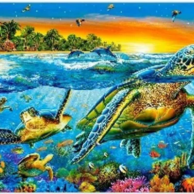 Obrázok produktu pre Diamantová mozaika: Morské korytnačky vo vode, 30x40 cm. Kreatívne diamanty