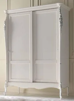 Produktbild von Casa Padrino Luxus Barock Schlafzimmer Schrank Weiß / Silber - Massivholz Kleiderschrank mit 2 Schiebetüren im Barockstil - Schlafzimmer Möbel - Barock Möbel - Luxus Qualität -  Italy