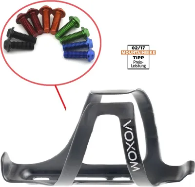 Produktbild von Voxom Ud Carbon Wasserflaschenhalter FH7 + M5x15 Alu Linsenkopfschrauben Rot