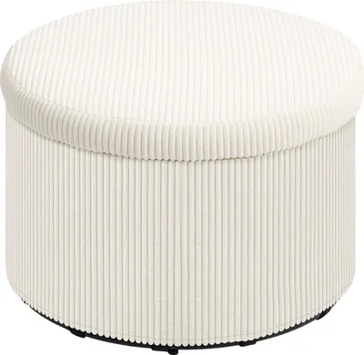 Produktbild von Sitzhocker mit Stauraum Hocker mit Deckel, Runder Polsterhocker Fußhocker mit Cord-Optik für Wohnzimmer, Schlafzimmer 60 x 60 x 41 cm Beige Aosom
