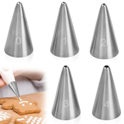 Immagine prodotto di Set di 5 bocchette per sac à poche in acciaio inossidabile, modelli #1-#5, per decorare e scrivere su torte