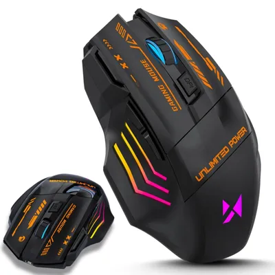 Imagen del producto de Ratón para juegos, ratón para PC, con iluminación RGB, sensor óptico, conexión inalámbrica de GHz, sensibilidad ajustable hasta 3200 DPI