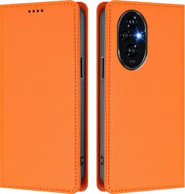 Immagine prodotto di Custodia in pelle per Honor 200 Pro, custodia a libro magnetica in Finto cuoio con supporto, arancione