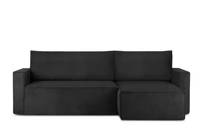 Obrázek produktu pro Konsimo levá/pravá rohová pohovka s funkcí spaní s područkami "NAPI", černá, manšestrová látka, Loft, 246x89x148 cm