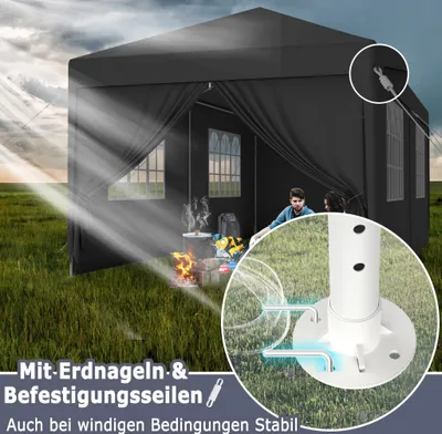 Produktbild von ACXIN Pavillon 3x6m Wasserdicht - Partyzelt Gartenpavillon mit 6 Seitenwänden Camping Festpavillon für Garten, Party, Hochzeit, Anthrazit