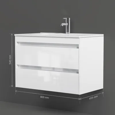 Produktbild von AM.PM Badmöbel Set Badezimmerschrank Hängender Waschbecken mit Unterschrank mit Soft Close, wandhängend, mit 2 Schubladen, Farbe Weiß, als Flachpaket
