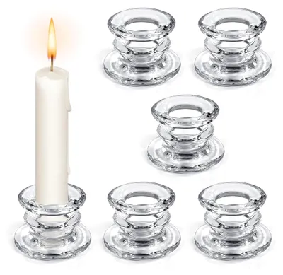 Produktbild von 6 Stück Glas Kerzenständer für Stabkerzen, transparent
