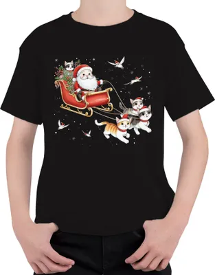 Produktbild von Santa Claus Schlitten Katzen Kätzchen - Weihnachten Weihnachtsgeschenk Christmas Uni Kinder T-Shirt, Schwarz, 116