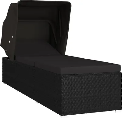 Produktbild von vidaXL Sonnenliege mit Sonnenschutz und Auflage Poly Rattan Schwarz