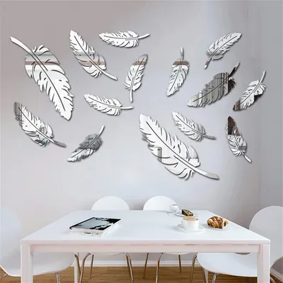 Produktbild von 15 Stück 3D Acryl Spiegel Wandaufkleber Blatt Nachbildung Silber