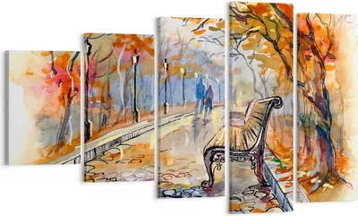 Produktbild von Bild auf Leinwand - Leinwandbild - Path Bench Herbst Frau - 100x60cm - Wand Bild - Wanddeko - Leinwanddruck - Bilder - Kunstdruck - Wanddekoration - Leinwand bilder - Wandkunst - EG100x60-3000