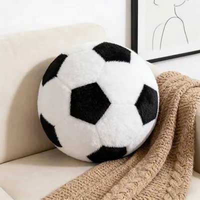 Image de Coussin en forme de ballon de foot en peluche, 25 cm, idéal pour une chambre de garçon