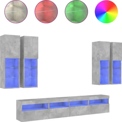 Produktbild von vidaXL 7-tlg. TV-Wohnwand mit LED-Leuchten Betongrau