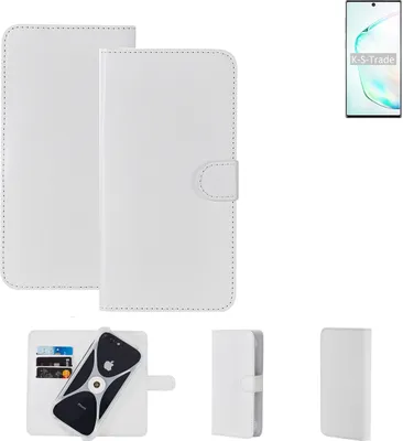 Produktbild von K-S-Trade Handy Hülle Schutz Hülle kompatibel mit Samsung Galaxy Note10+ Exynos Cover Case Bookstyle Bumper weiß 1x