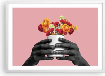 Produktbild von Gerahmtes Poster - Weißer Rahmen - Schwarz Hände Blumen - 70x50 cm - Wand Bild - Wanddeko - Wandbilder - Kunstposter - Wandposter - Bilderrahmen - Bilder - Kunstdruck - P2WAA70x50-4706