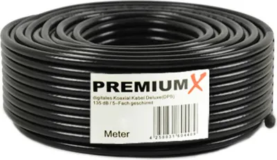 Produktbild von 50m PremiumX DELUXE PRO Koaxial Kabel SCHWARZ 135dB 5-Fach geschirmt, reines Kupfer 50 Meter SAT Antennenkabel 135dB Neu