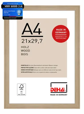 Productafbeelding van DEHA Design fotolijst - 21 x 29,7 cm (A4) - Hout - Eiken - Documentlijstom op te hangenin staand en liggend formaat