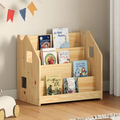 Produktbild von Bücherregal BRUNO 4 Fächer aus Massivholz - natur Montessori Bücherregal für Kinderzimmer, Stabil und sicher mit abgerundeten Ecken, Kinderzimmeraufbewahrung