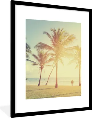 Produktbild von MuchoWow® Gerahmtes Poster Meer - Palme - Sommer - Sonne - Strand 60x80 cm - Poster mit Schwarzem Bilderrahmen Wandposter Rahmen Foto Bilder - Wohnzimmer - Dekorationen - Prämie