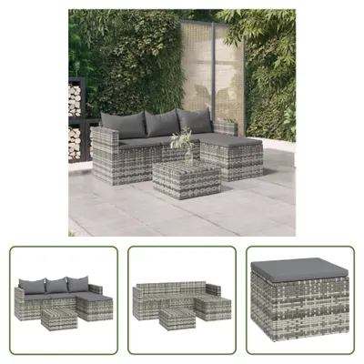 Produktbild von The Living Store 3-tlg. Garten-Lounge-Set mit Kissen Grau Poly Rattan