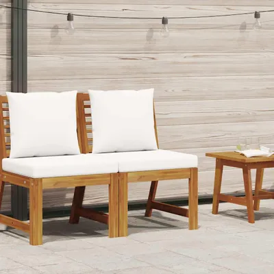 Zdjęcie produktu dla vidaXL Modułowa sofa centralna z kremowymi poduszkami z litego drewna akacjowego