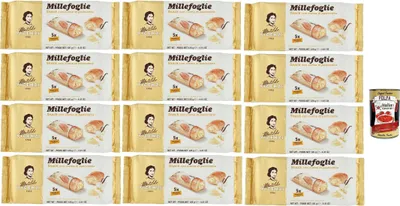 Produktbild von Matilde Vicenzi millefoglie snack alla crema pasticcera, Blätterteigbacken, knusprige und zarte, snack gefüllt von Pudding creme 12x 125g + Italian gourmet polpa 400g