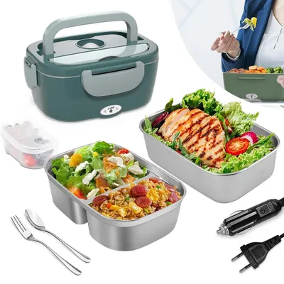 Productafbeelding van 1,5 liter elektrische lunchbox, 60W, 3-in-1 geïsoleerde lunchbox voor volwassenen, warmhoudbox met bestek en isolatietas voor auto, kantoor en thuis