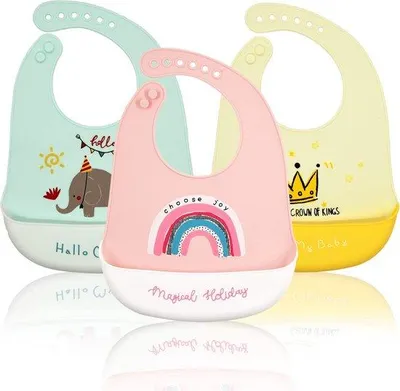 Produktbild von Famanu Baby-Lätzchen aus hochwertigem Silikon - 3er Set mit bunten Motiven