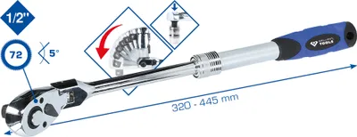 Obrázok produktu pre 1/2" teleskopická obojstranná račňa s ohybnou hlavou