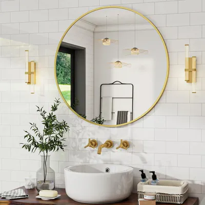 Imagen del producto de Espejo redondo, resistente a roturas, de 50 cm de diámetro, con marco de aluminio, ideal para baños