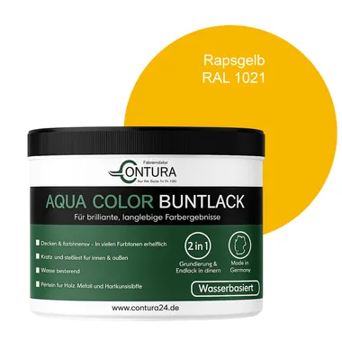 Produktbild von Contura 250ml. Buntlack Lackfarbe Lack Außen Innen Holz Metall Farbe Holzlack Möbellack - RAL 1021 Rapsgelb