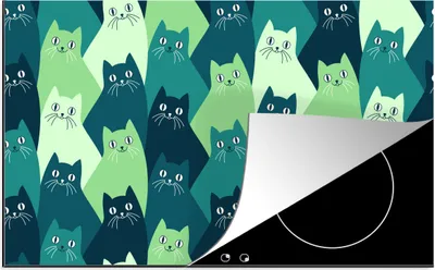 Produktbild von KitchenYeah© Herdabdeckplatte Tiere - Katze - Muster , 83x51cm, Küche Deko, Glaskeramikkochfeld Herdabdeckung, Abdeckplatte fùr Kochfeld