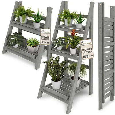 Produktbild von TTL HOME Blumenleiter Flower Ladder S+M Set grau – 2er Set Blumentreppe Holz klappbar