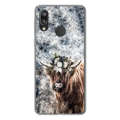 Produktbild von MuchoWow® Handyhülle Schutzhülle Hülle für Huawei P20 Lite (2020) Schottischer Highlander - Rauch - Blumen Silikon Softcase Handy Hülle - Kartenhalter