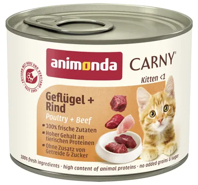 Produktbild von animonda Carny Katzen Nassfutter Kitten Geflügel + Rind (12 x 200g), Kitten getreidefreies Katzennassfutter ohne Zucker für wachsende Kätzchen bis 1 Jahr, mit frischen Zutaten