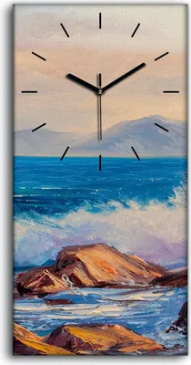 Produktbild von Wandbild Leinwand Bilder mit Uhr Geräuschlos 30x60 Ölgemälde Ozean Meer wellen - schwarze Hände