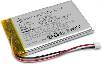 Zdjęcie produktu dla Akumulator litowo-polimerowy innCraft Energy 1300 mAh 3,7 V, model 503759 ze złączem 3P Molex 51021-030 o rozstawie 1,25 mm