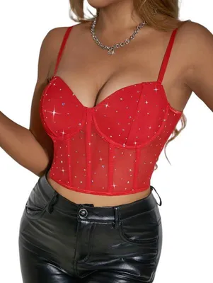 Produktbild von Damen Tanktop Glitzer Korsett, Spaghettiträger, für Partys