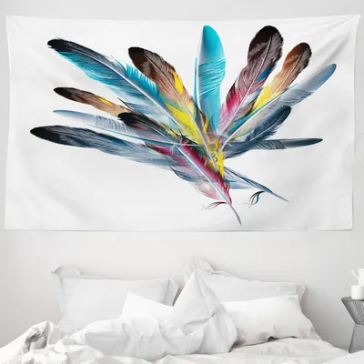 Produktbild von ABAKUHAUS Retro Wandteppich, Bunte Federn alte Feder aus Weiches Mikrofaser Stoff Waschbar ohne Verblassen Digitaldruck, 230 x 140 cm, Mehrfarbig