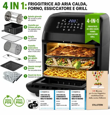 Immagine prodotto di Stillstern Friggitrice ad Aria 12L Digitale 4in1 – 1800W, 12 Programmi, LED Touch, Forno, Grill e Essiccatore – Senza Olio, Grande Capacità Famiglia