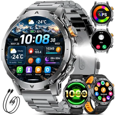 Zdjęcie produktu dla Inteligentny zegarek męski z baterią 1000mAh, smartwatch wojskowy z funkcją telefonu, sportowy zegarek męski z latarką LED, ponad 100 trybów sportowych, wodoszczelność IP68, pomiar tętna