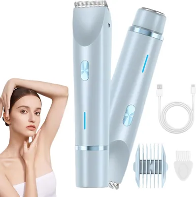 Produktbild von Elektrisch Damenrasierer 2-in-1 Körperrasierer,Haartrimmer, Doppelkopfrasierer für Damen, IPX7 Wasserdicht, Kabelloser Nass- & Trocken-Bikini-Trimmer