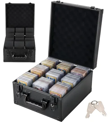 Immagine prodotto di VEVOR Scatola porta carte protette per 150 carte in slab, scatola da collezione nera, adatta per 100 carte SGC, 80 carte BGS, 500 toploader o più di 999 carte singole, con 3 file, maniglia, 12 scomparti divisori e serratura