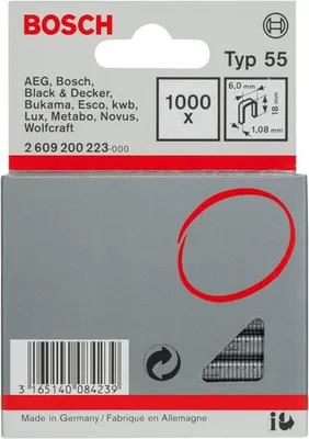 Produktbild von Schmalrückenklammer Typ 55, 6 x 1,08 x 18 mm, 1000er-Pack