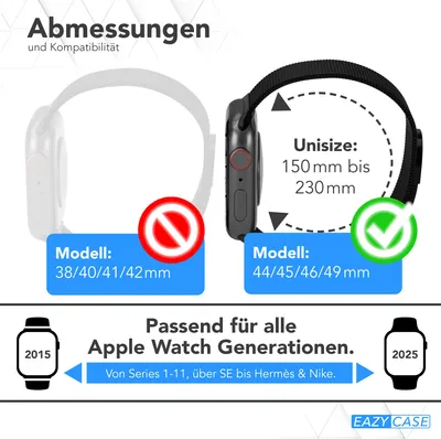 Produktbild von EAZY CASE Apple Watch Armband Metall 44mm/45mm/49mm verstellbares Ersatzarmband, iWatch, modern in Schwarz