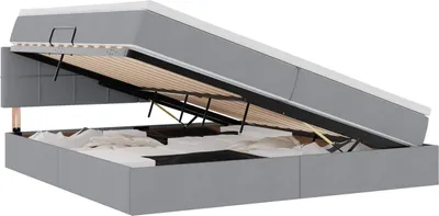 Image de Lit avec rangement et matelas Gris clair 200 x 200 cm