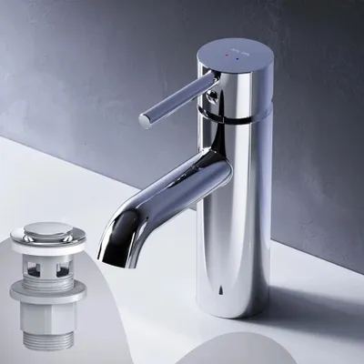 Produktbild von AM.PM Badarmatur mit Pop-Up Ablaufventil für Waschbecken Wasserhahn Bad Chrom Waschtischarmatur mit Ablaufgarnitur Ventil Ablauf