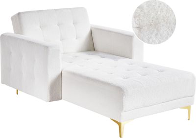 BELIANI Chaiselongue Cremeweiß Bouclé Stoffbezug Gesteppt mit Schlaffunktion Armlehnen Goldene Metallfüße Modern Sitzmöbel Liegesofa für Wohnzimmer