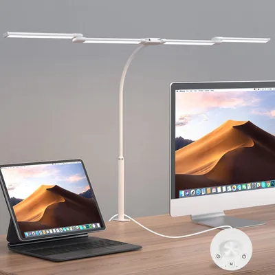 Obrázek produktu pro LED stolní lampa Comely, stmívatelná, 24W, 120 cm, 2750 lumenů. Stolní lampa se 4 LED světly, s možností připevnění, s 5 teplotami barev. Pracovní lampa s 10 úrovněmi jasu, bílá
