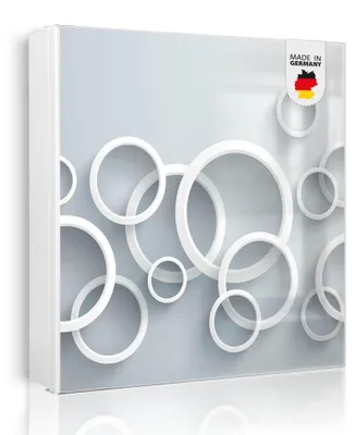 Produktbild von banjado Schlüsselkasten aus Metall, 30x30cm groß mit 32 Haken, als Magnettafel nutzbar, Korpus weiß, Anschlag rechts, Weiße Ringe [SKGW1 10764]